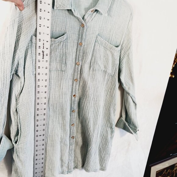 Easel, Oversize, Long, Button Down Shirt, Soft 100% Cotton, Pockets, Lt. Teal, M - Picture 13 of 16